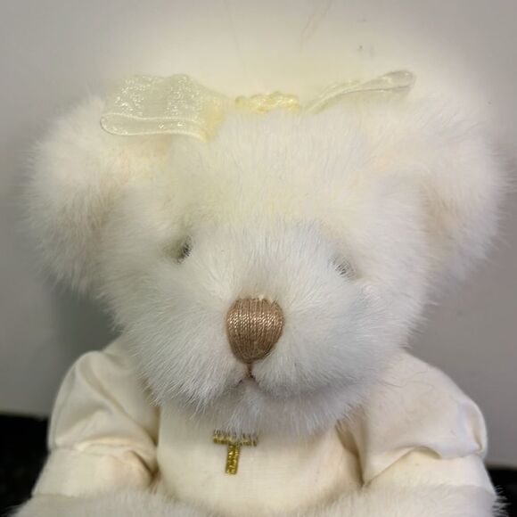 RUSS BERRIE WHITE TEDDY BEAR NAMED MARY WITH A GOLD CROSS - Picture 2 of 5